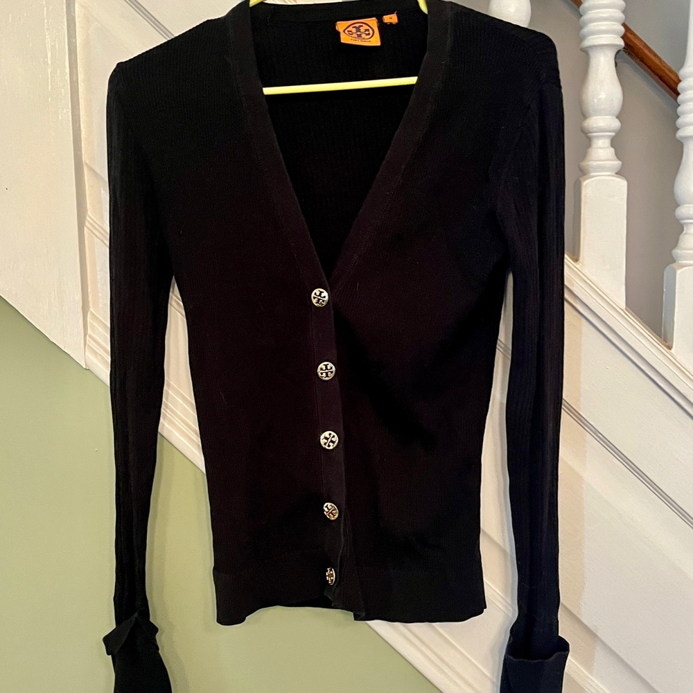 Tory Burch Black Cardigan Sweater V-Neck Slim Fit